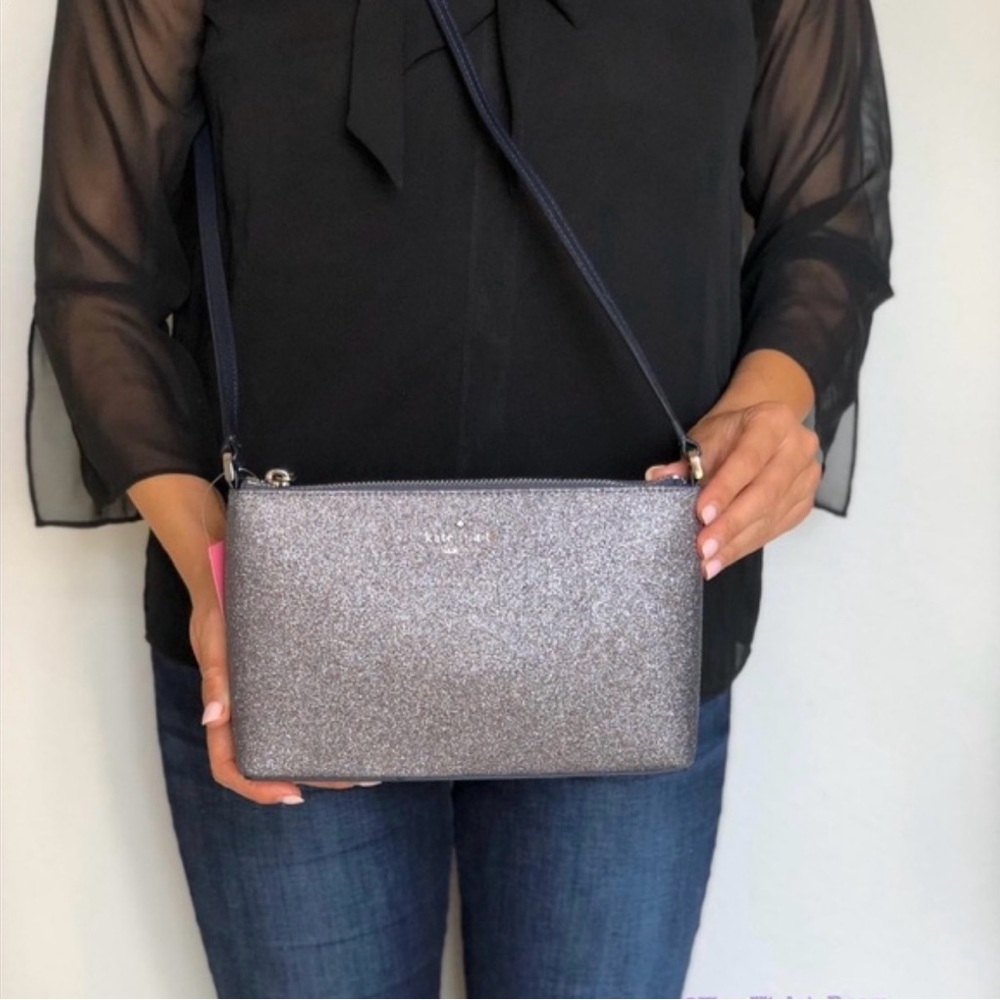 KATE SPADE JOELEY GLITTER CROSSBODY BAG navy / dusk WKRU6288 - EUC - Picture 2 of 11